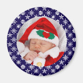 Aimant Your Photo Santa Baby Blue Background Snowflakes (Devant)