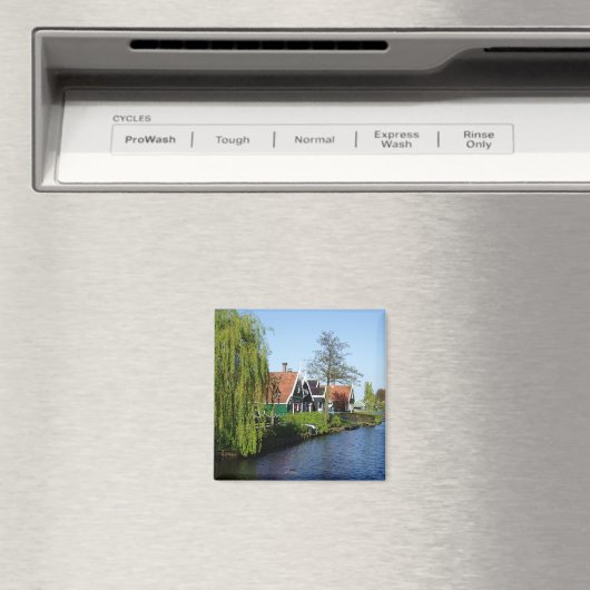 Aimant Zaanse Schans Maisons de bois hollandaises en vert (In Situ (Lave-vaisselle))