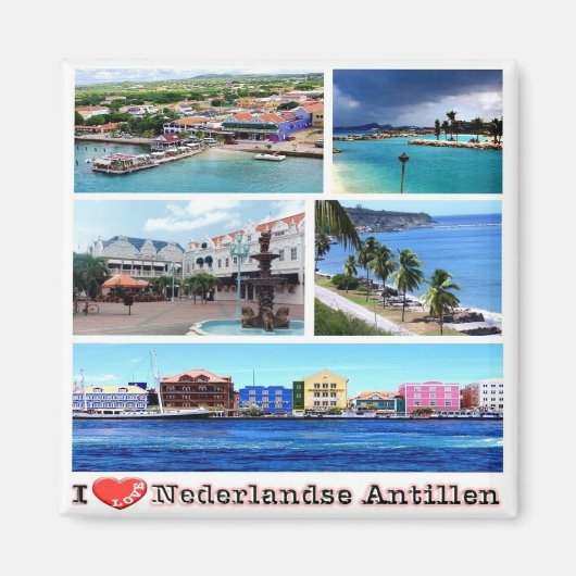 Aimant zAN007 PAYS-BAS ANTILLES I Love, Mosaic, Frigo (Devant)