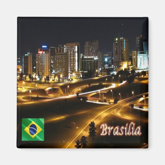 Aimant zBR048 BRASILIA Par Nuit, Brésil, Amérique, Frigo (Devant)