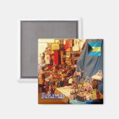 Aimant zBS006 BAHAMAS, Marché aux pailles, Amérique, Réfr (Recto/Verso)