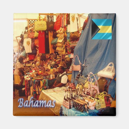 Aimant zBS006 BAHAMAS, Marché aux pailles, Amérique, Réfr (Devant)