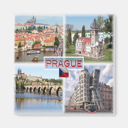 Aimant zCZ003 PRAGUE Castle Old Town Hall Pont Charles (Devant)