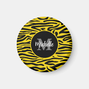 Aimant Zebra Animal Skin Moderne Monogramme Nom du script