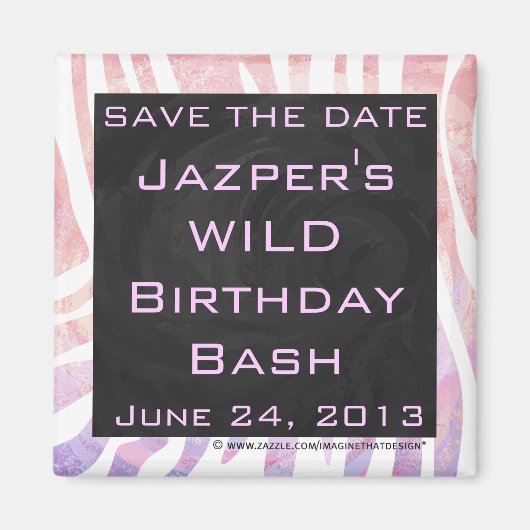 Aimant Zebra Monogram rose et blanc (Devant)