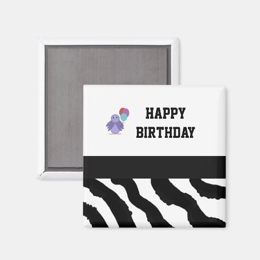 Aimant Zebra Print Oiseaux et ballons d'anniversaire (Recto/Verso)