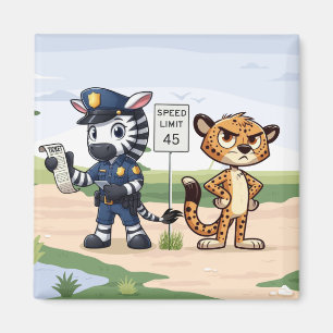 Aimant zèbre et guépard de police mignons