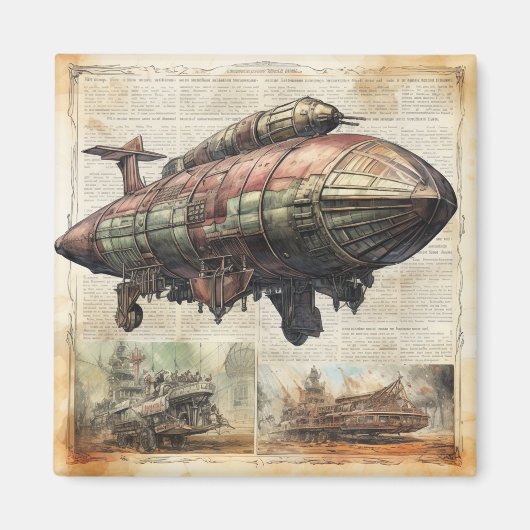 Aimant Zeppelin Steampunk vintage (6) (Devant)