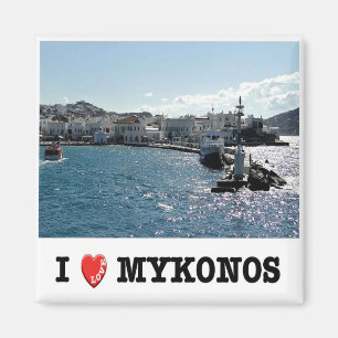 Aimant zGR048 MYKONOS, vieux port, Grèce, réfrigérateur