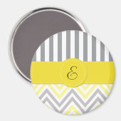 Aimant Zigzag, Chevron, Rayures, Jaune, Gris, Monogramme (Recto/Verso)