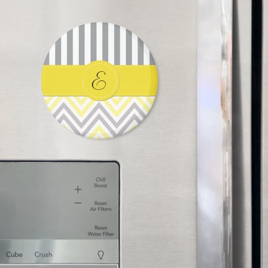 Aimant Zigzag, Chevron, Rayures, Jaune, Gris, Monogramme (In situ (réfrigérateur))
