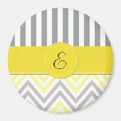 Aimant Zigzag, Chevron, Rayures, Jaune, Gris, Monogramme (Devant)