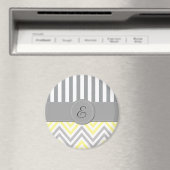Aimant Zigzag, Chevron, Rayures, Jaune, Gris, Monogramme (In Situ (Lave-vaisselle))