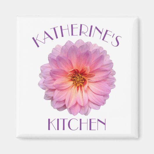 Aimant Zinnia rose avec nom personnalisé Cuisine (Devant)