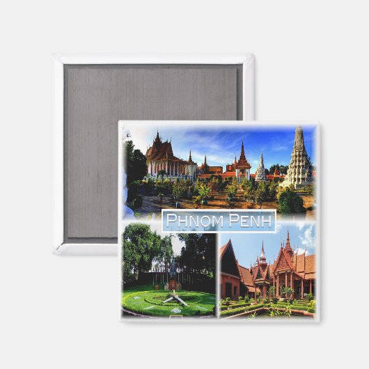 Aimant zKH003 PHNOM PENH, Pagode d'argent, Cambodge, Réfr (Recto/Verso)