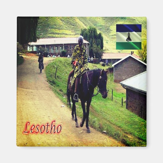 Aimant zLS003 LESOTHO, Couverture Basotho, Afrique, Réfri (Devant)