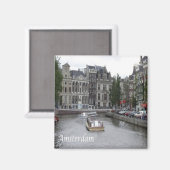Aimant zNL025 AMSTERDAM, canal avec bateau, Frigo (Recto/Verso)