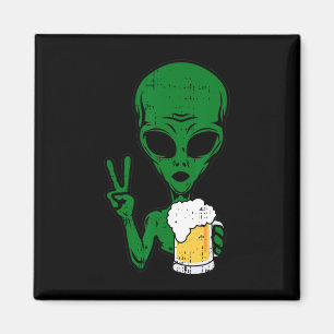 Aimant Zone-51 Alien Beer Peace Sign Lazy Drinking Hallow