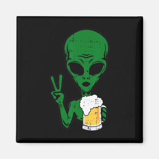 Aimant Zone-51 Alien Beer Peace Sign Lazy Drinking Hallow (Devant)