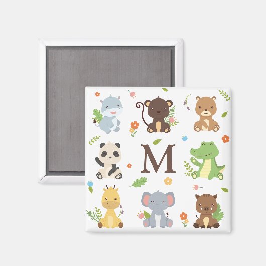 Aimant Zoo animal mignon Faune Enfants Initiale (Recto/Verso)