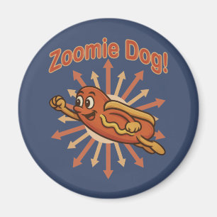 Aimant Zoomie Chien volant Hot Dog Cartoon - Fun Retro