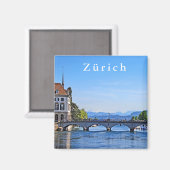 Aimant Zurich. Limmat. Hôtel de ville et pont. (Recto/Verso)