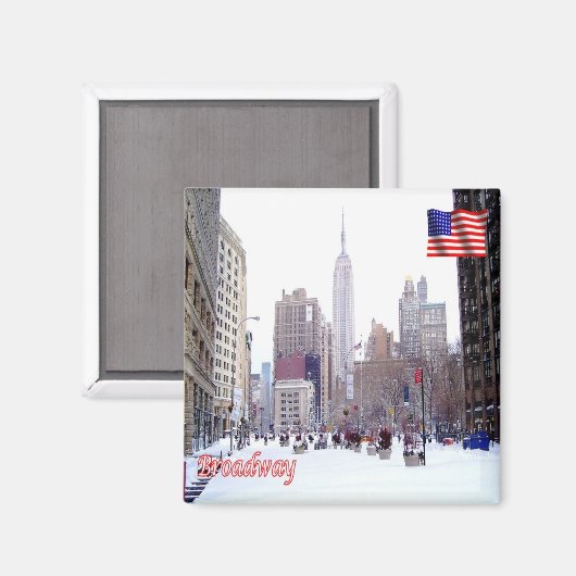 Aimant zUS115 BROADWAY avec neige, New York, Frigo (Recto/Verso)