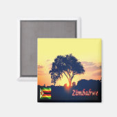 Aimant zZW018 ZIMBABWE, Coucher de soleil de Hwange, Afri (Recto/Verso)