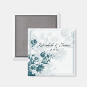 Aimants de mariage élégants à fleurs sarcelle (Recto/Verso)