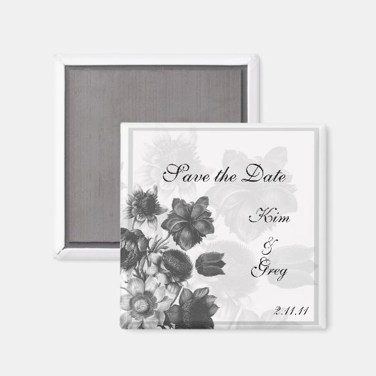 Aimants de mariage Fleur Élégante Grise (Recto/Verso)