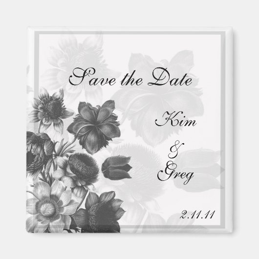 Aimants de mariage Fleur Élégante Grise (Devant)