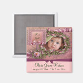 Aimants de naissance pour fille avec roses roses b (Recto/Verso)