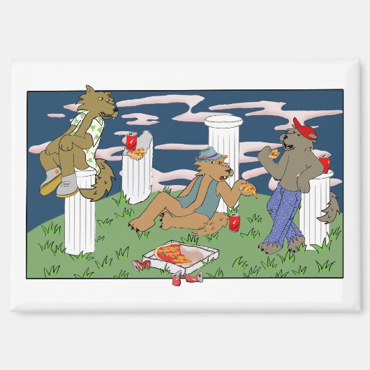 Aimants Loups-Garous Mangeant de la Pizza (Recto)