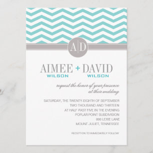 Aimee Chic Chevron Monogram   blauwgroen huwelijk Kaart