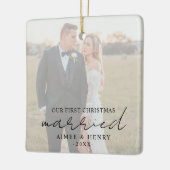 Aimee Rustic Script Modern Pas getrouwd Keramisch Ornament (Links)