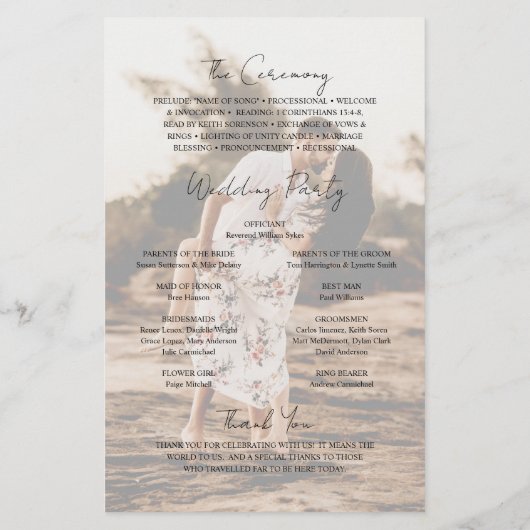 Aimee Rustic Script Modern Wedding Program (Achterkant)