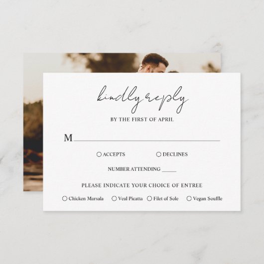 Aimee Rustic Script Modern Wedding RSVP Kaartje (Voorkant / Achterkant)