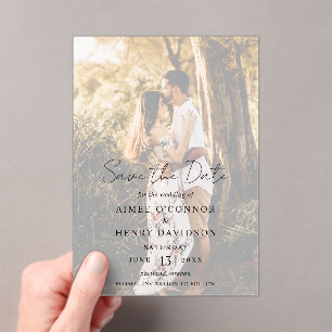 Aimee Rustic Script Modern Wedding Save the Date Acryl Uitnodigingen