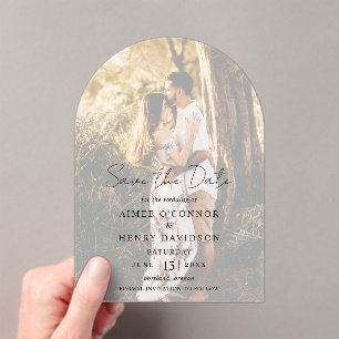 Aimee Rustic Script Modern Wedding Save the Date Acryl Uitnodigingen