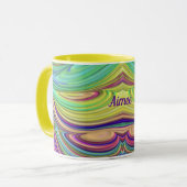 AIMEE ~ Zany 3D ~ Rose Indigo Vert Jaune Mug (Devant gauche)