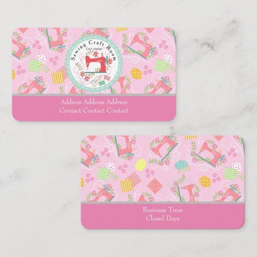 Aimer Coudre Carte de visite rose mignon (Devant / Derrière)