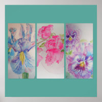 Aimer Fleurs Floral Aquarelle Turquoise Poster