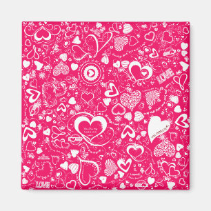 Aimer le coeur Doodles Rose-Blanc-Carré Magnet