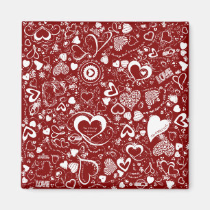 Aimer le coeur Doodles Rouge-Blanc-Carré Magnet