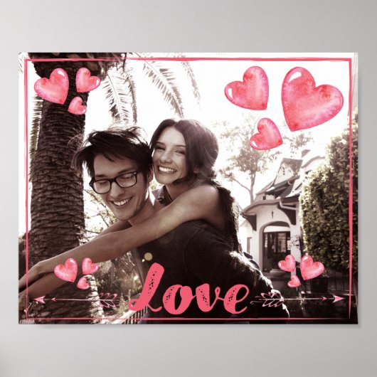 Aimer Poster Avec Coeurs Ajouter Votre Photo Matte (Devant)