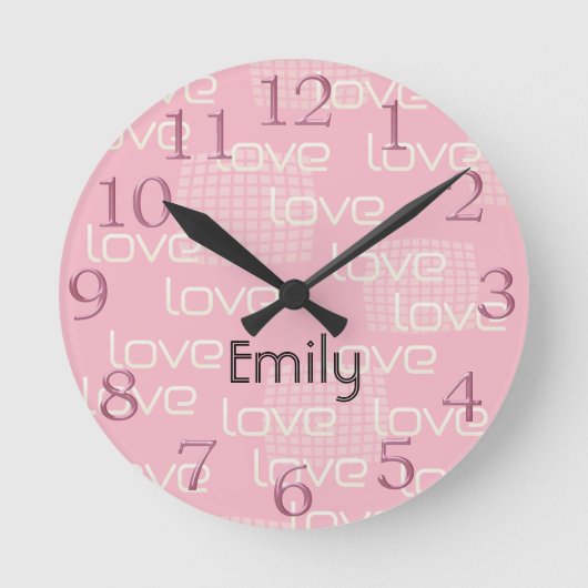 Aimer rose mignon Ajouter un nom Horloge murale (Recto)