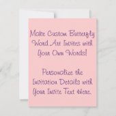 Aimer Word Pink Papillon Custom Art Invitations (Dos)