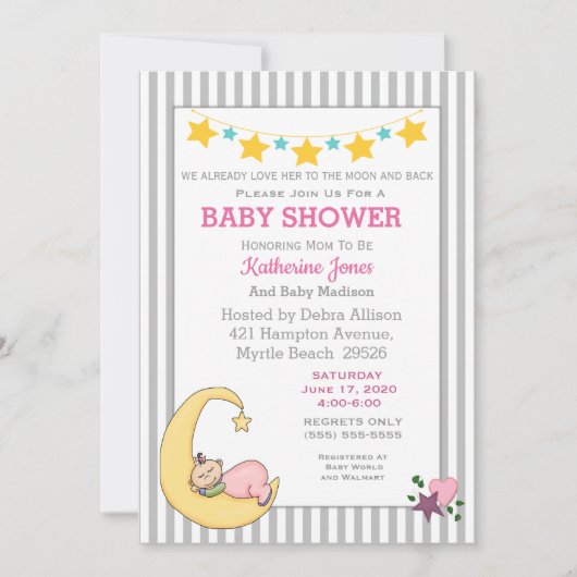Aimez-Vous À La Lune Baby Girl Shower Invitation (Devant)