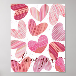 Aimez-vous Valentine Rose Aquarelle Coeurs Poster