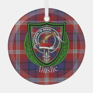 Ainslie Scottish Clan Tartan & Crest Glas Ornament